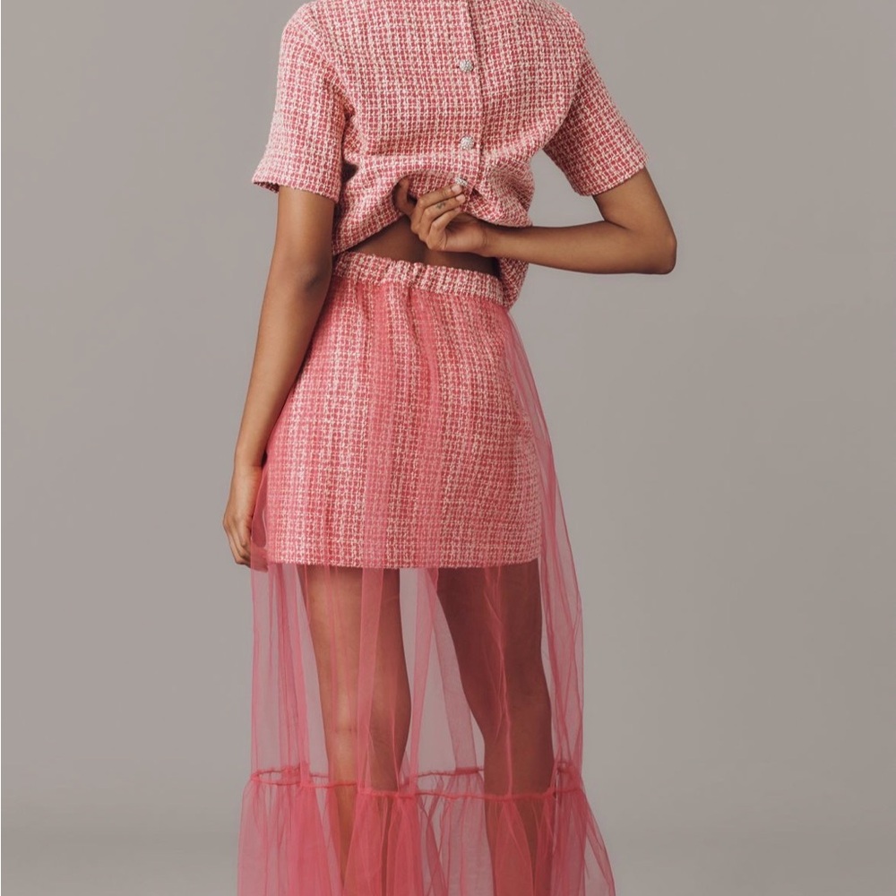 Anthropologie MAEVE Pink Tweed and Tulle Skirt Set - Picture 3 of 3